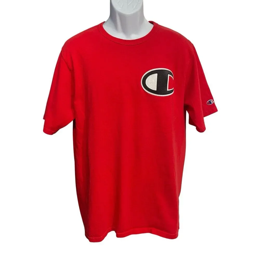 Vintage Champion Brand Big Logo T-shirt Lot Size XL 1X Red Black Cotton Shirt - Picture 2 of 10